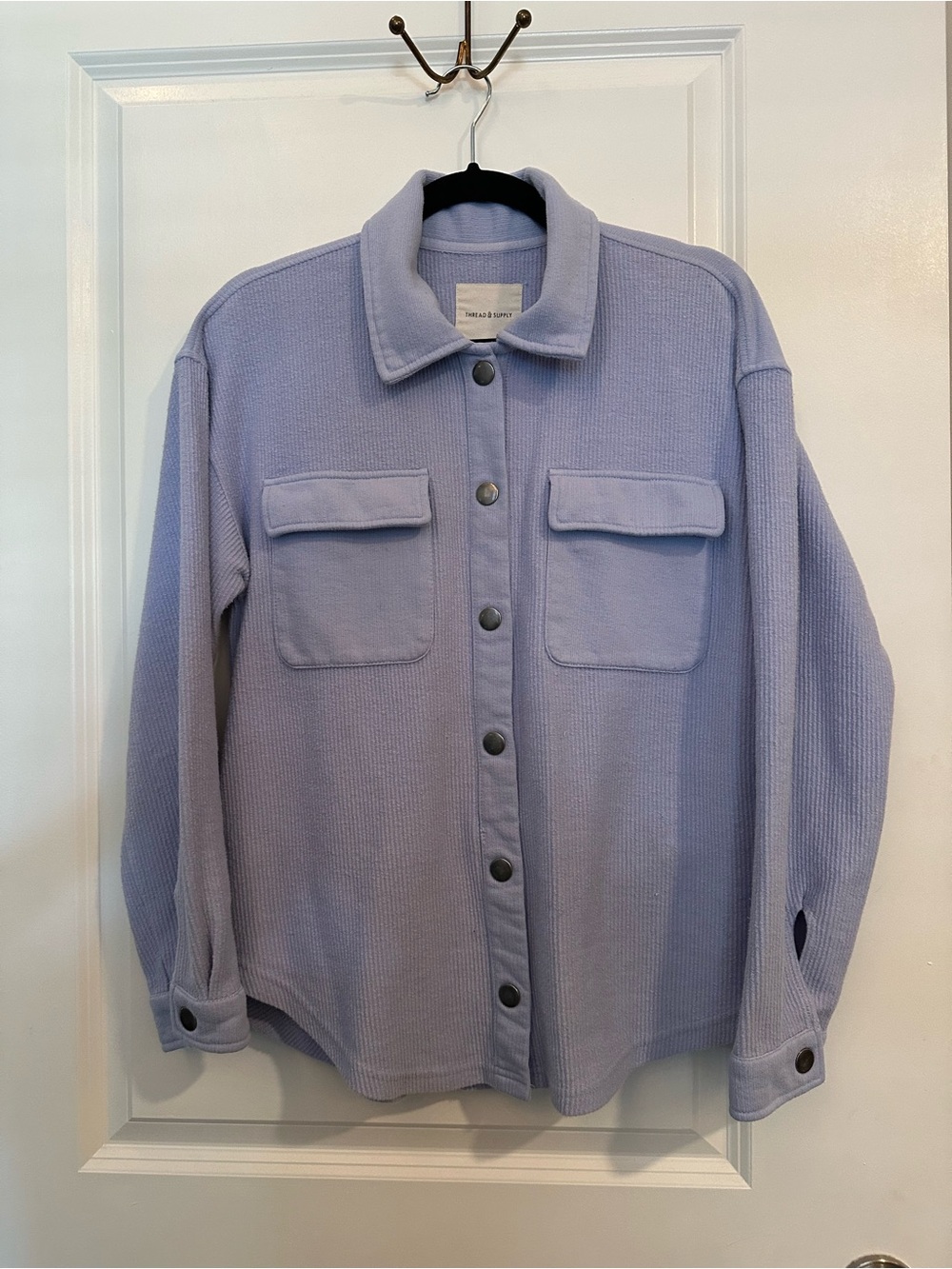 Thread & Supply Medium Light Blue Ribbed Shacket with Snaps - Picture 2 of 9